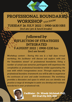 Flyer - Professional Boundaries Workshop 26 July and 9 August, 2022